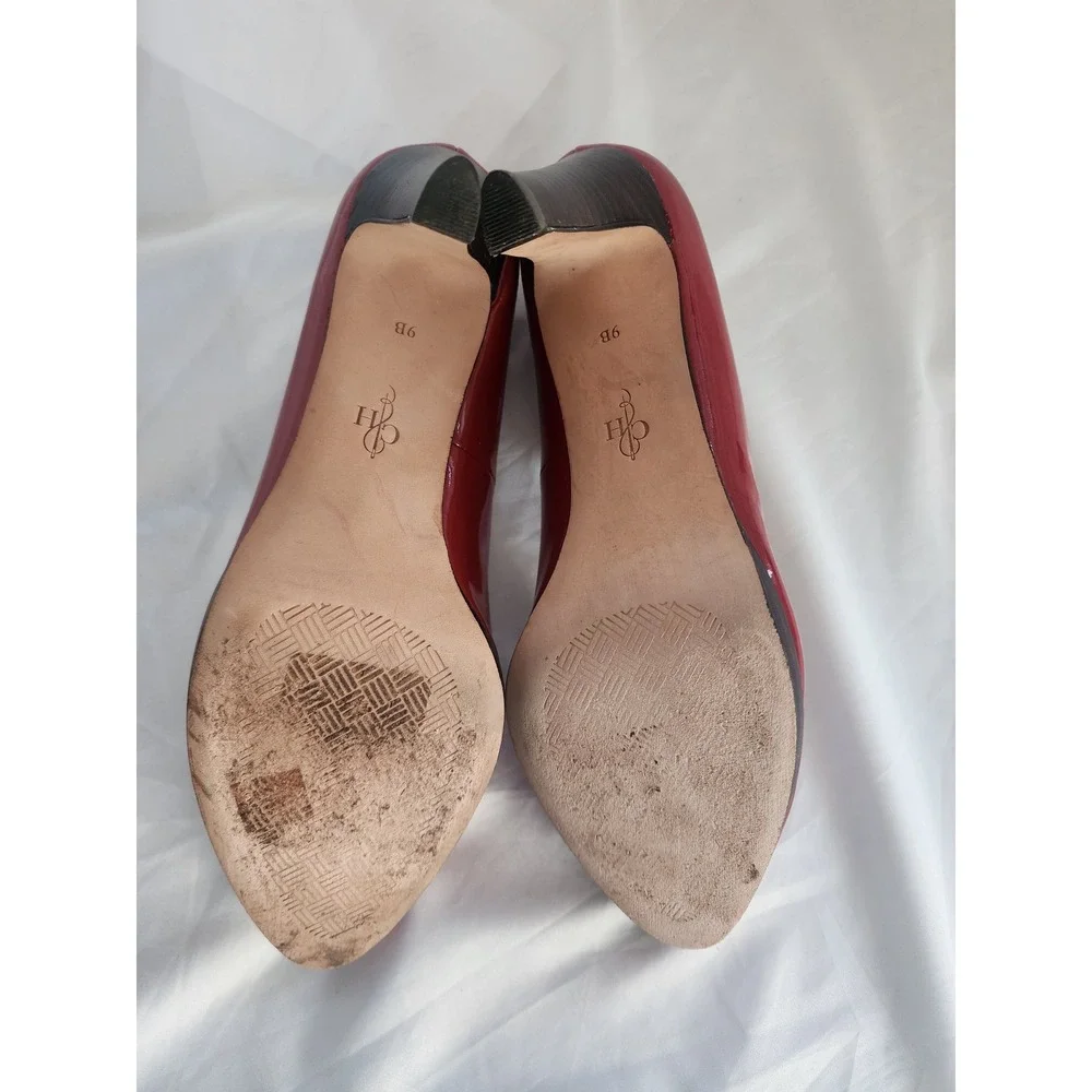 Cole Haan Red Patent Leather Pumps Size 9B Rounded Toe Stacked Heel Dress Shoes